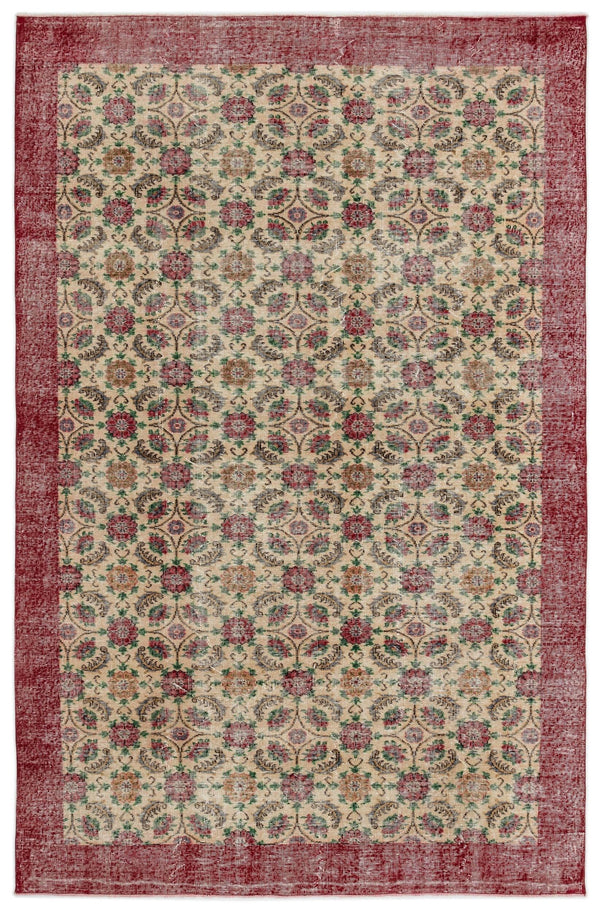 Krem Anadolu Eskitme Çiçekli Yün Halı 206x308 - Özel Seri