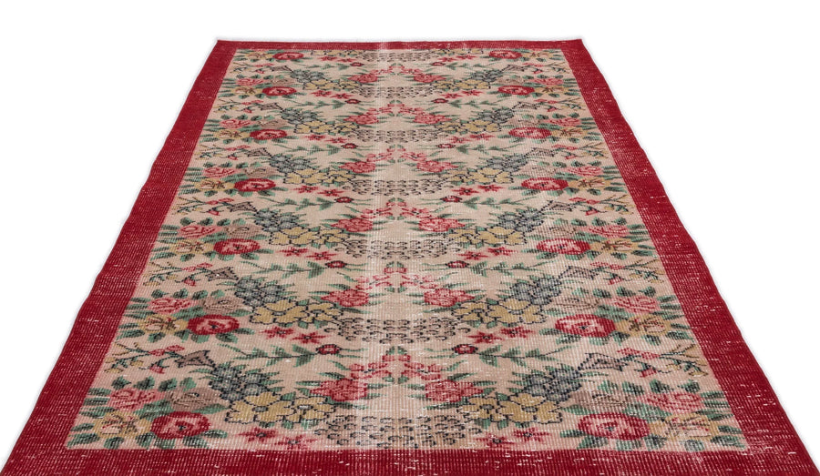 Krem Isparta Eskitme Çiçekli Yün Halı 161x253 - Özel Seri