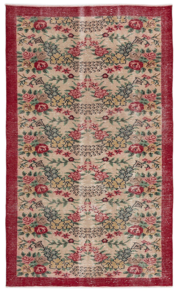 Krem Isparta Eskitme Çiçekli Yün Halı 161x253 - Özel Seri