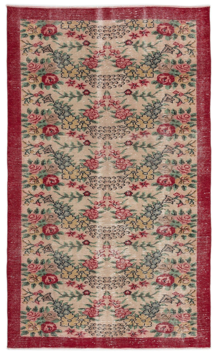Cream & Red Floral Turkish Rug, Hand-Knotted Wool 161x253 cm (5'3" x 8'4") – in the hallway