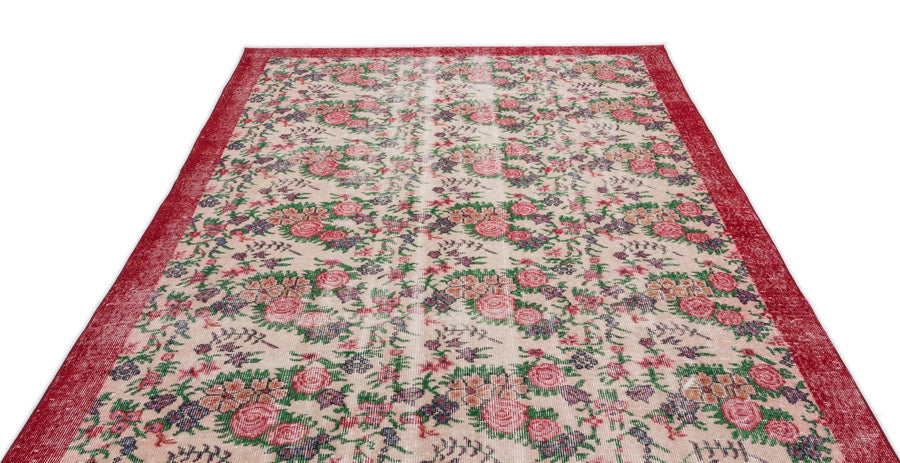 Krem Isparta Eskitme Çiçekli Yün Halı 188x280 - Özel Seri