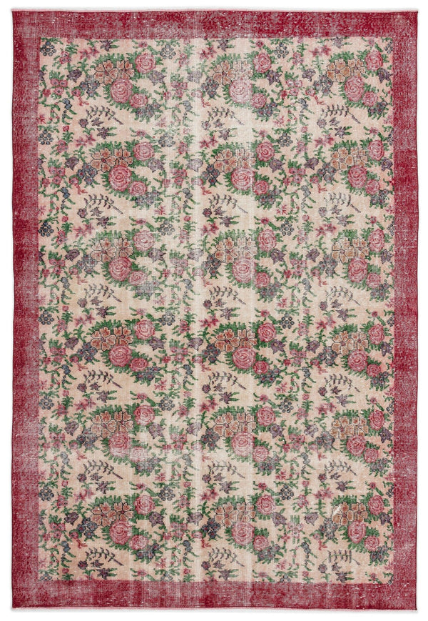 Krem Isparta Eskitme Çiçekli Yün Halı 188x280 - Özel Seri