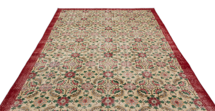 Krem Anadolu Eskitme Çiçekli Yün Halı 200x320 - Özel Seri