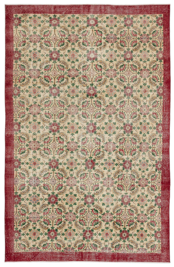 Krem Anadolu Eskitme Çiçekli Yün Halı 200x320 - Özel Seri