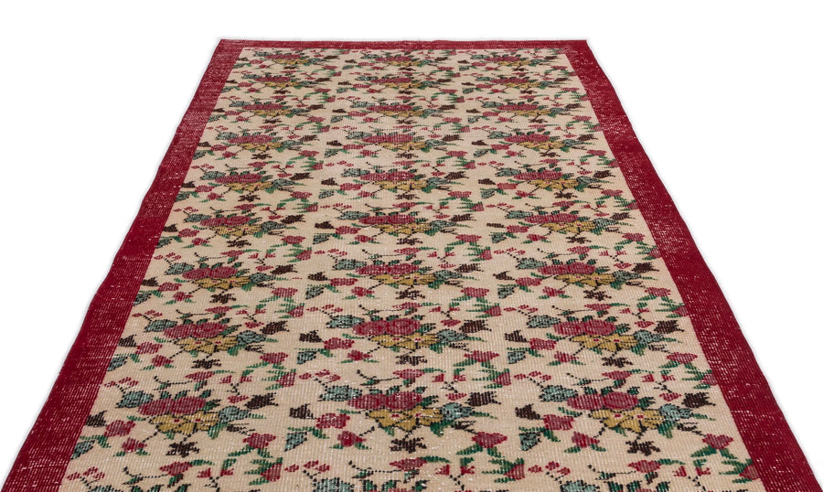 Krem Isparta Eskitme Çiçekli Yün Halı 160x298 - Özel Seri