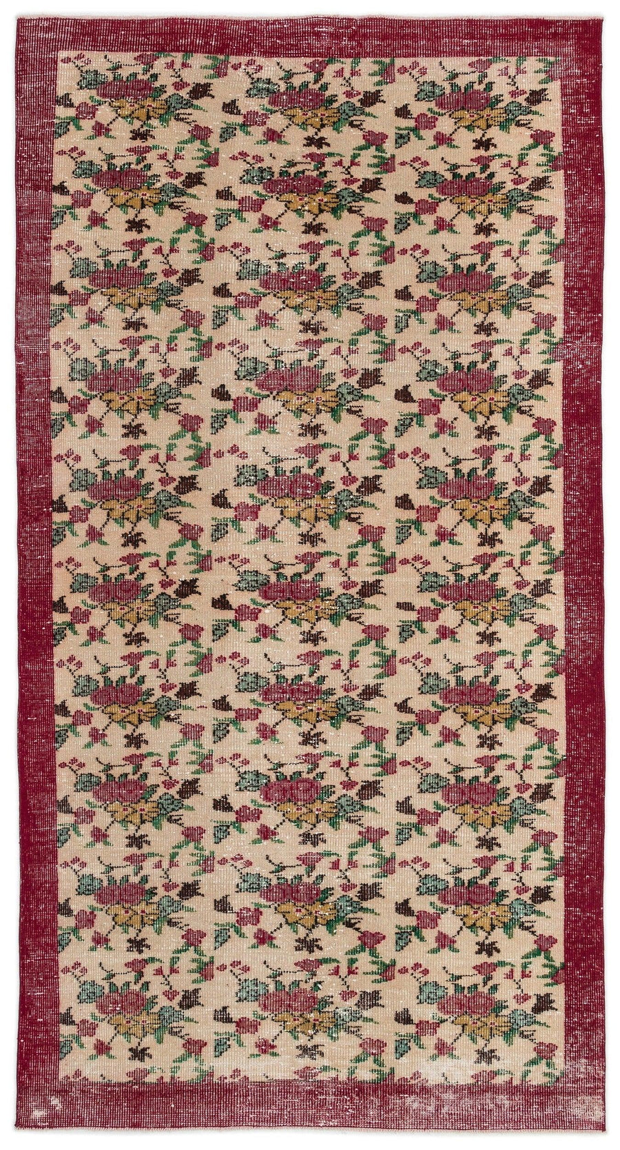 Eskitme Krem Çiçek Desenli El Dokuma Halı 160x298 cm 14800 – Koridor kullanımı