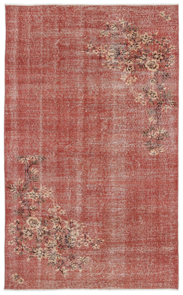 Pembe Anadolu Eskitme Geometrik Yün Halı 148x247 - Özel Seri