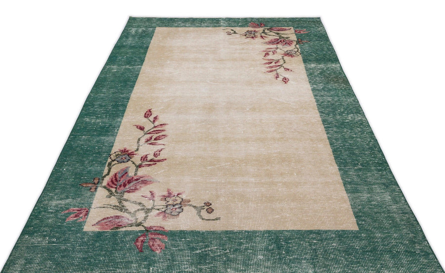 Krem Isparta Eskitme Çiçekli Yün Halı 157x285 - Özel Seri