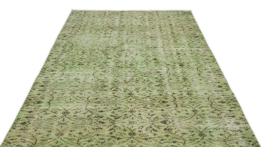 Yeşil Eskitme Geometrik Yün Halı 161x267