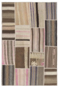 Tapis en laine beige tissé à la main à motifs géométriques, style bohème, 120x180 cm