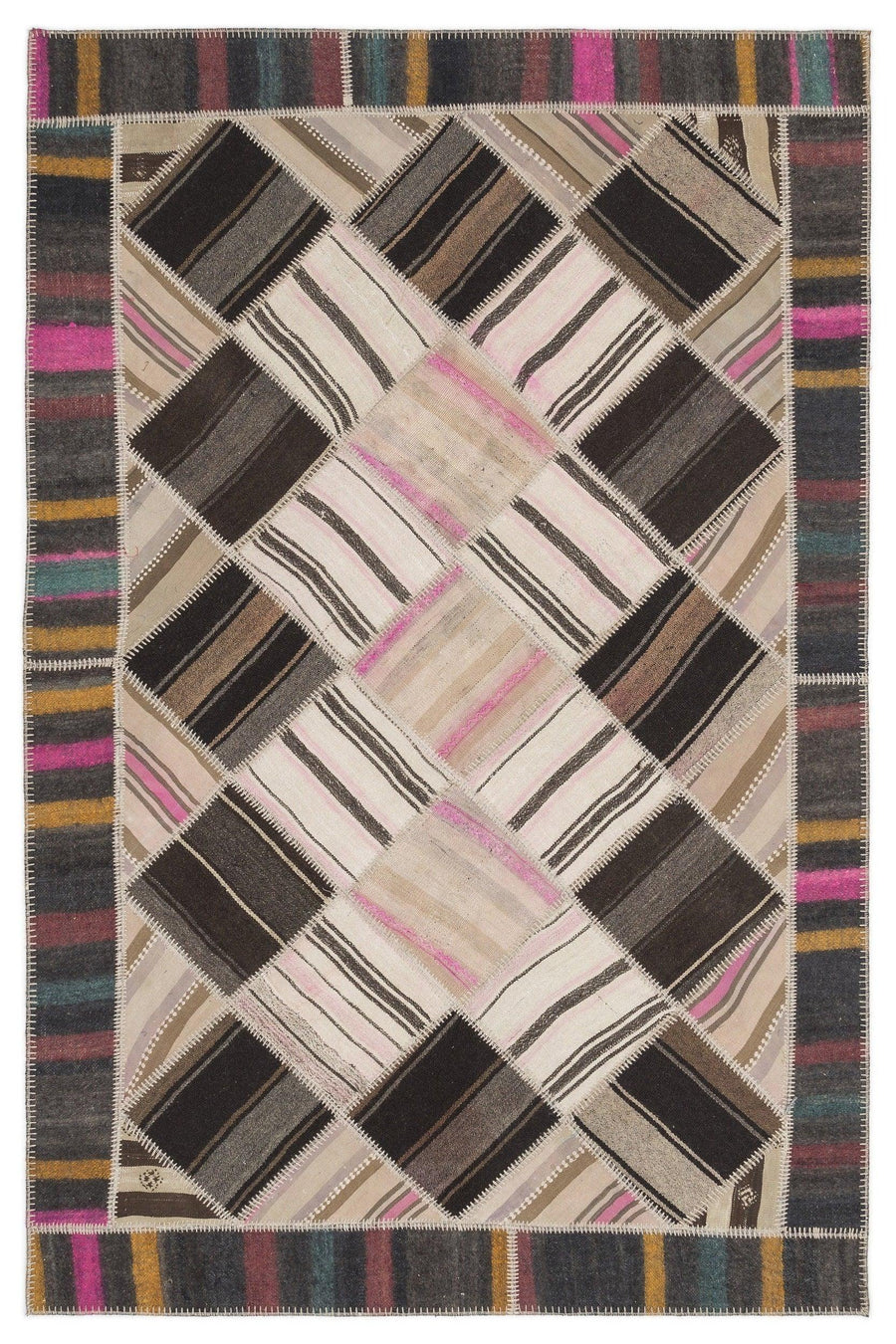 Bej Anadolu Bohem Geometrik Yün Halı 170x256 - Özel Seri