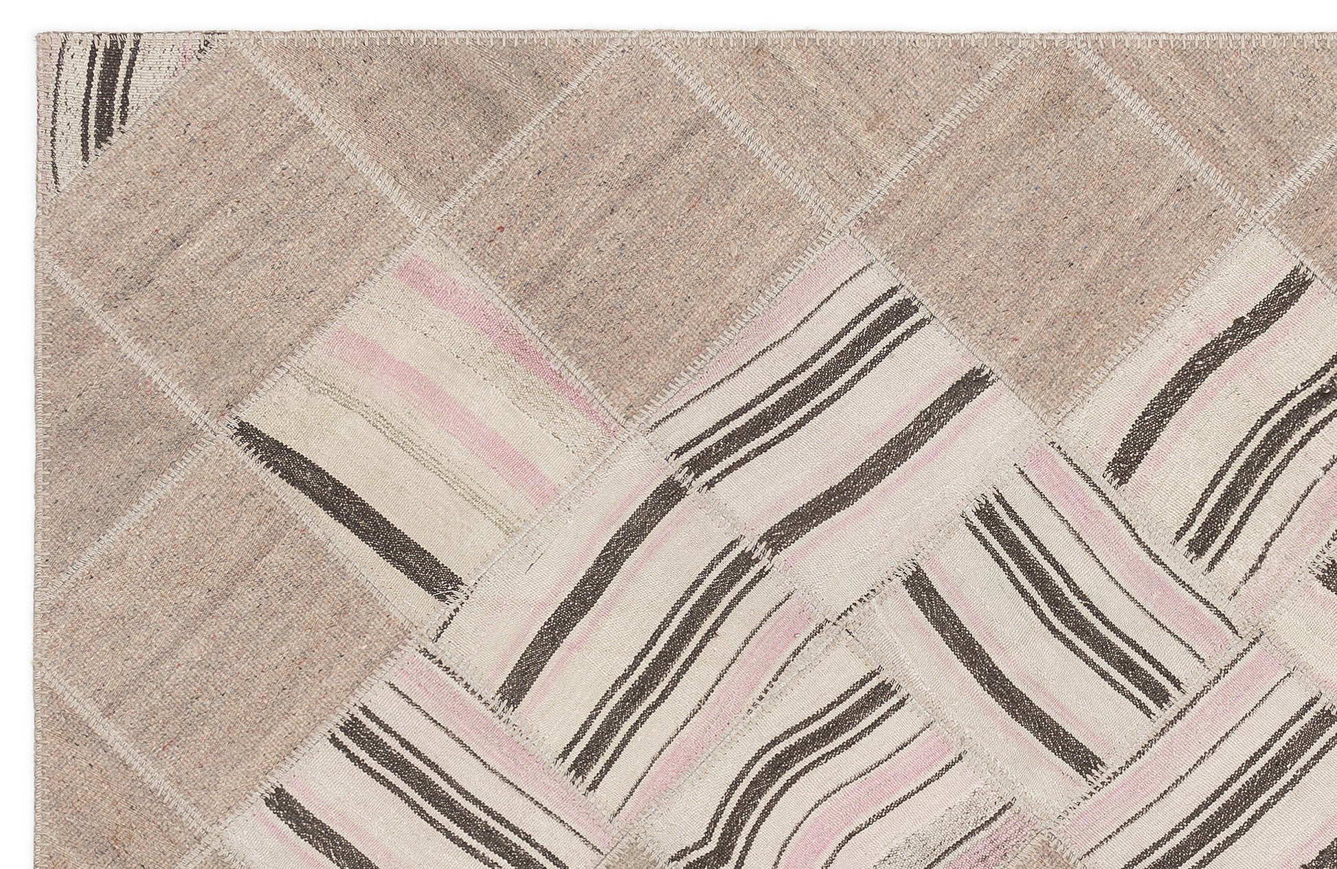Teselya Bej Çizgili Yün El Dokuma Halısı 133 x 222 Apex Unique
