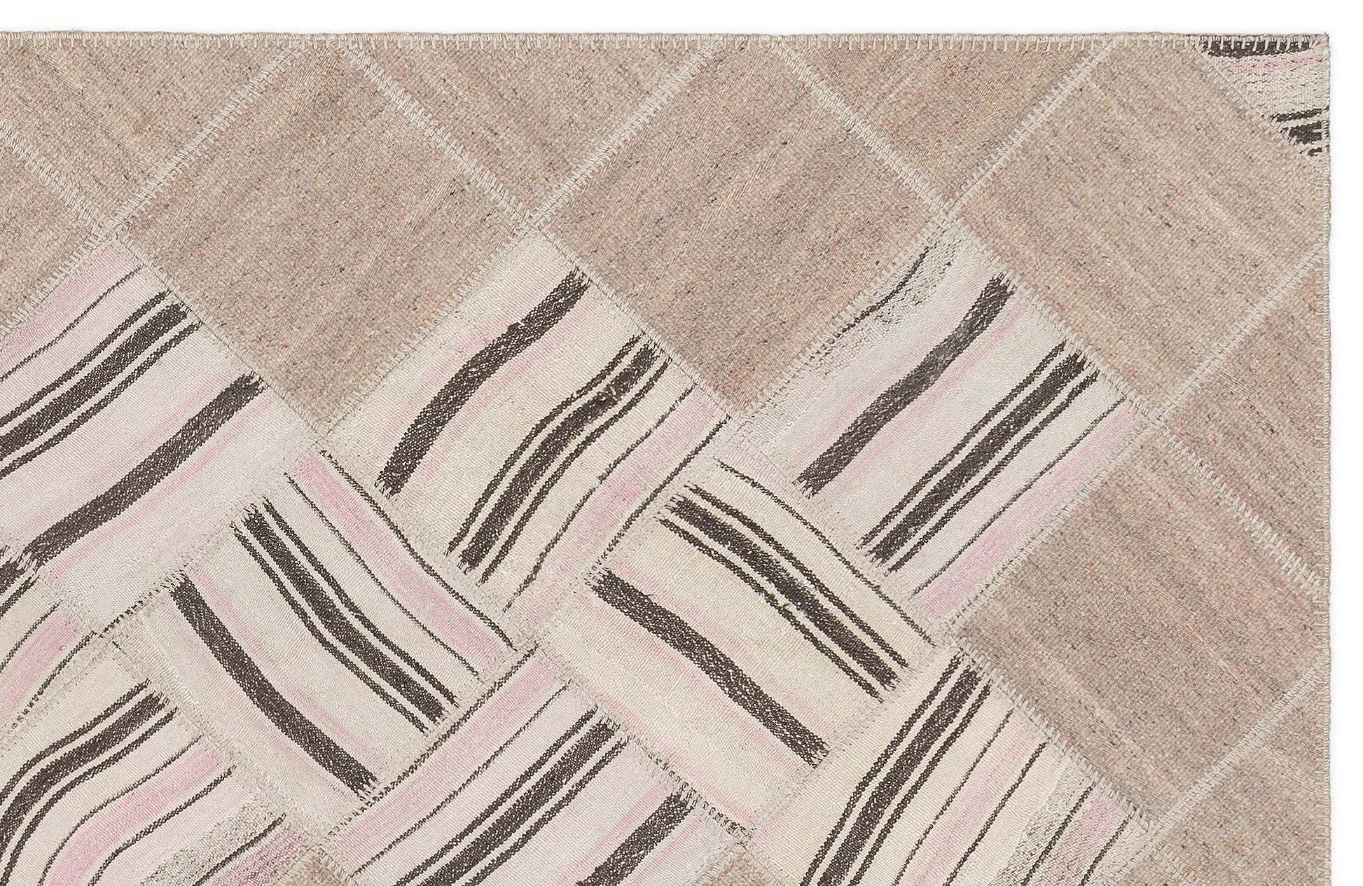 Teselya Bej Çizgili Yün El Dokuma Halısı 133 x 222 Apex Unique