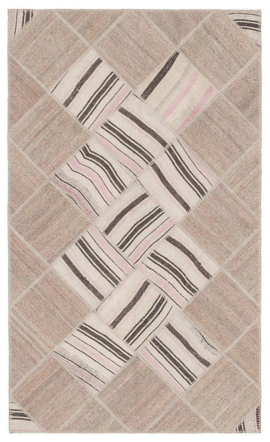Bej Geometrik Modern Yün Halı 133x222