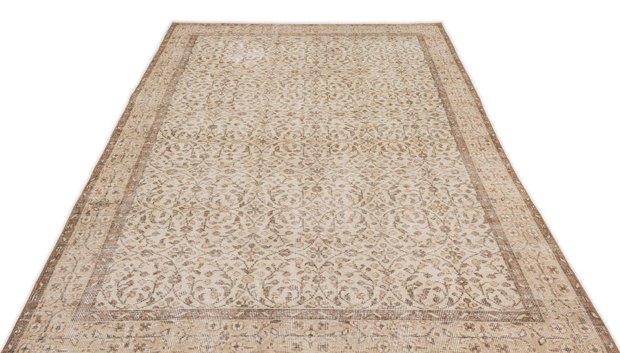 Bej Anadolu Eskitme Çiçekli Yün Halı 169x287 - Özel Seri
