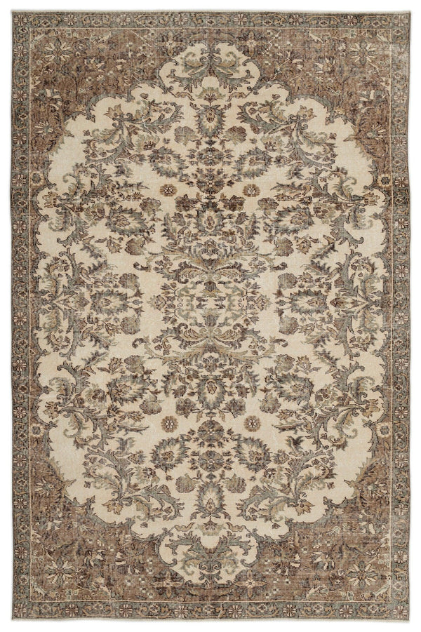 Bej Anadolu Eskitme Madalyonlu Yün Halı 194x298 - Özel Seri