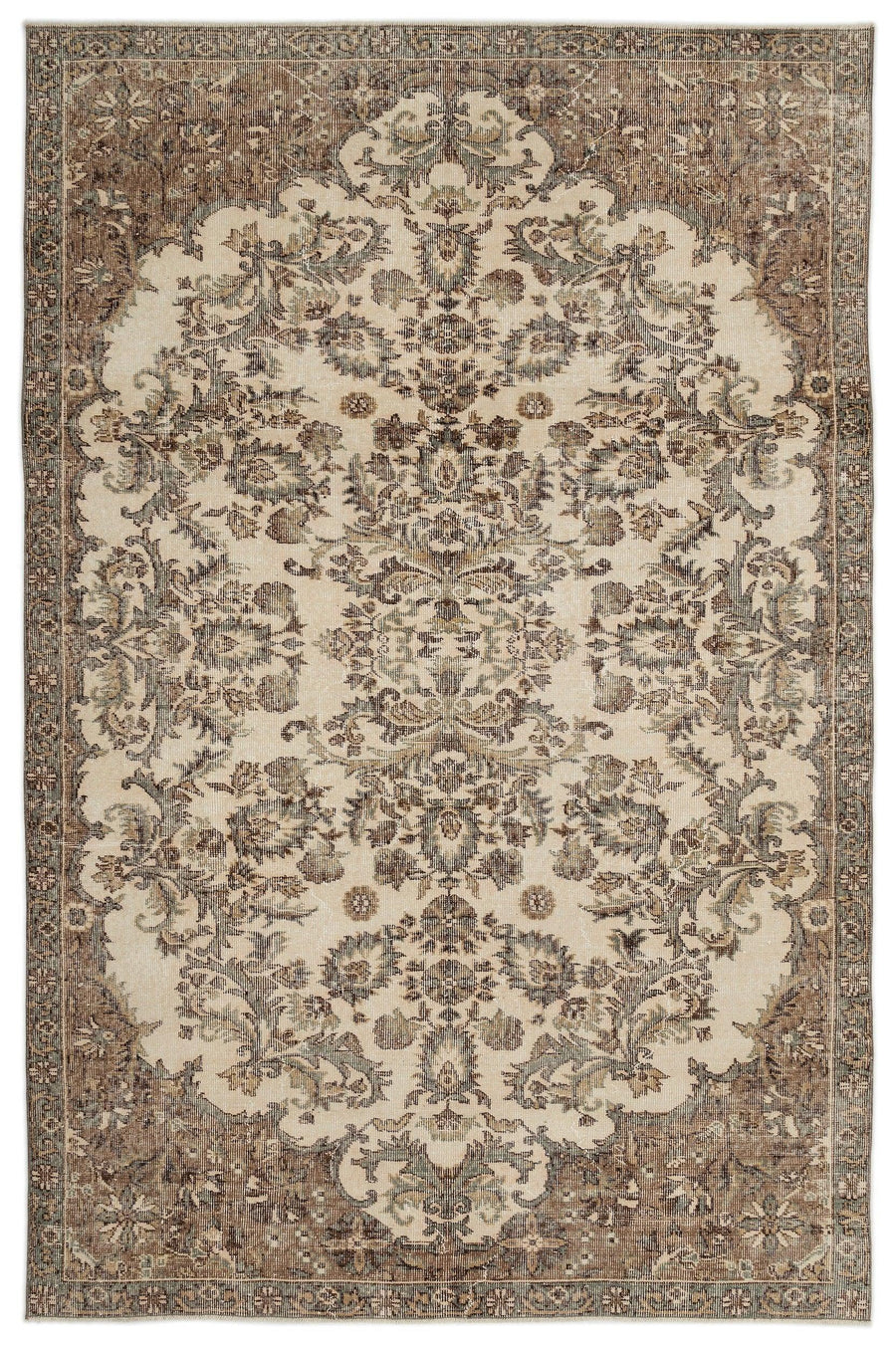 Handgewebter Kelim Teppich Beige mit Medaillon 194x298 cm – im Wohnzimmer