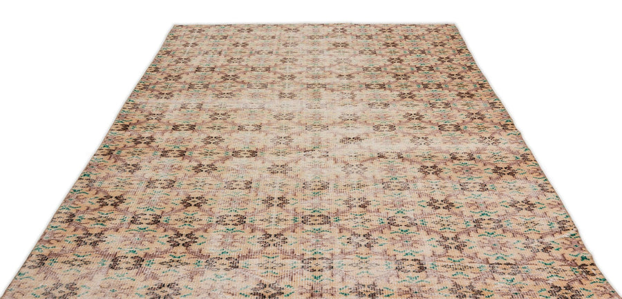 Krem Anadolu Eskitme Geometrik Yün Halı 182x257 - Özel Seri