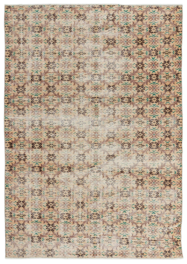 Krem Anadolu Eskitme Geometrik Yün Halı 182x257 - Özel Seri