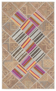 Teselya Bej Çizgili Yün El Dokuma Halısı 132 x 222 Apex Unique