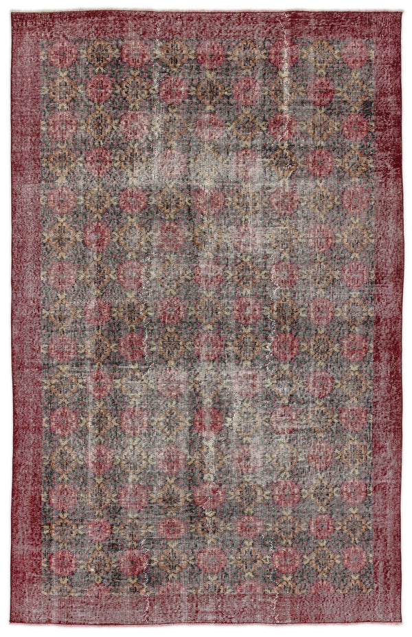 Kırmızı Anadolu Eskitme Geometrik Yün Halı 164x257 - Özel Seri