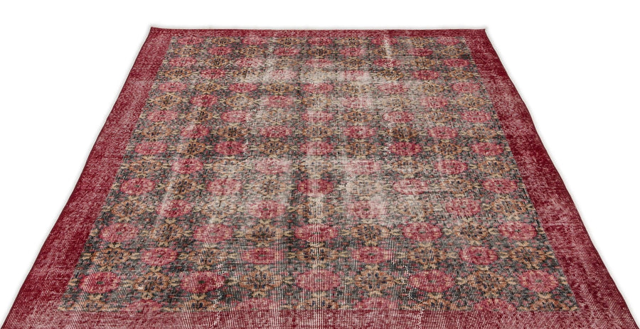 Kırmızı Anadolu Eskitme Geometrik Yün Halı 164x257 - Özel Seri