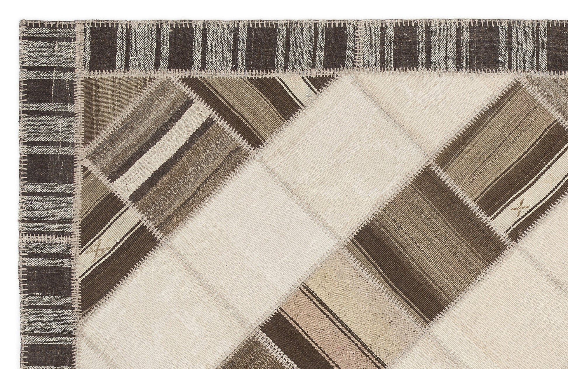 Teselya Bej Çizgili Yün El Dokuma Halısı 210 x 303 Apex Unique