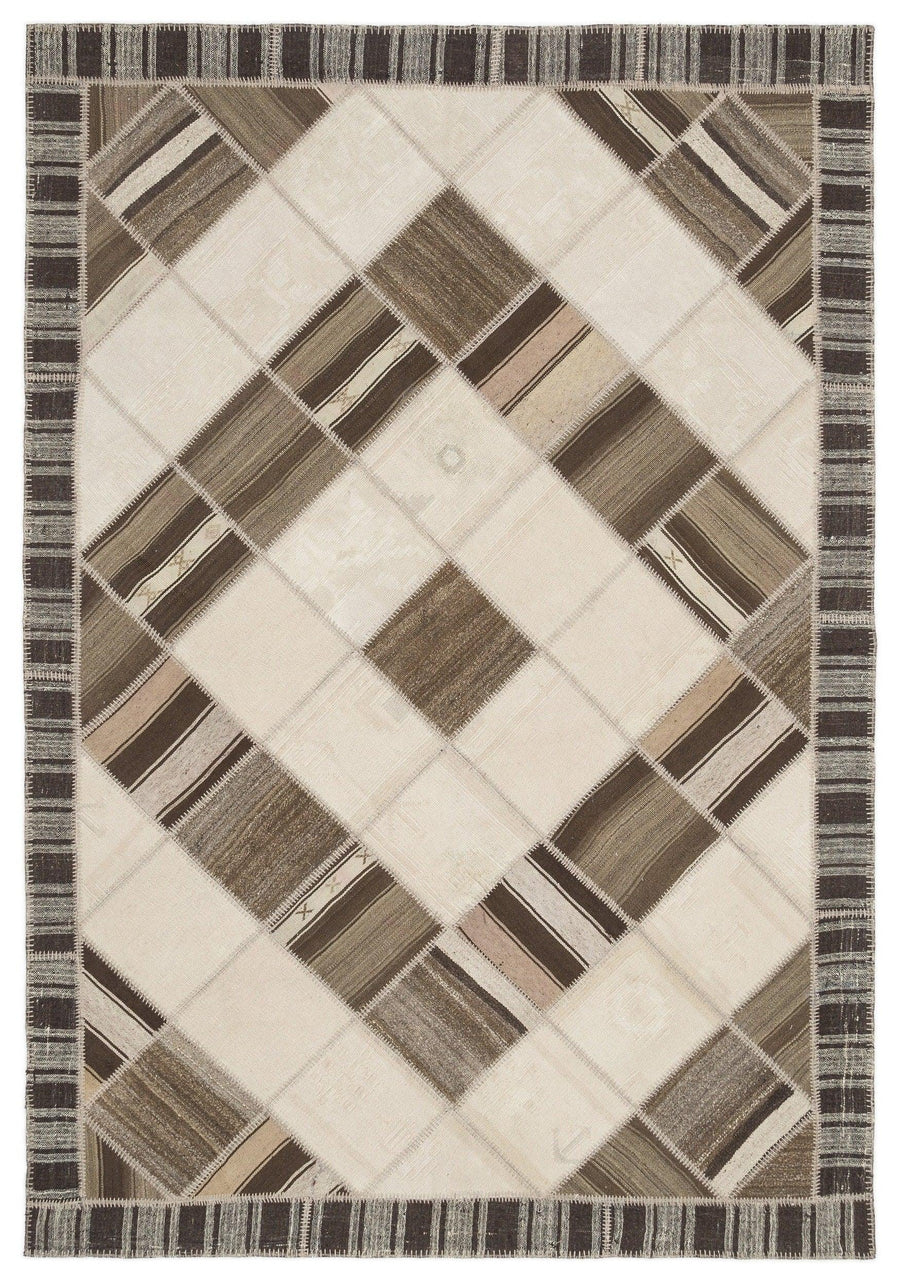 Bej Geometrik Modern Yün Halı 210x303