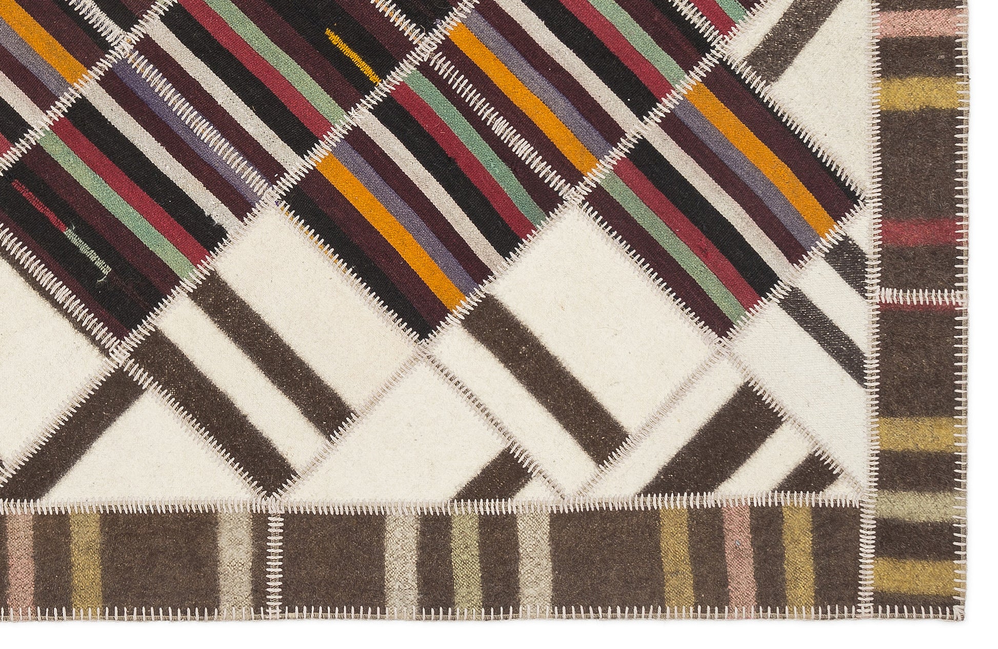 Teselya Bej Çizgili Yün El Dokuma Halısı 168 x 233 Apex Unique