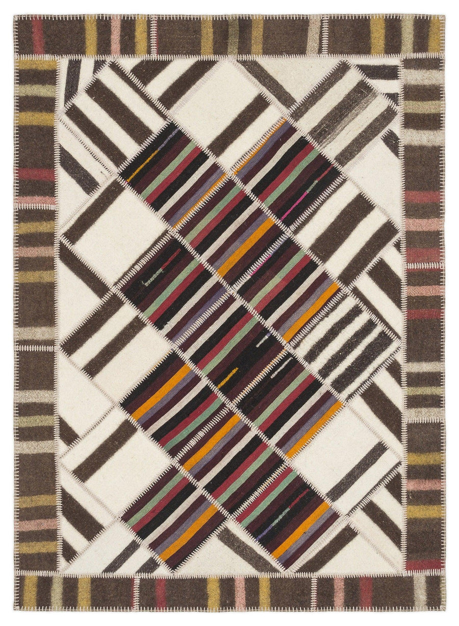 Bej Bohem Geometrik Yün Halı 168x233