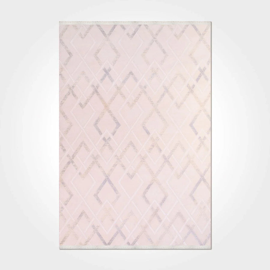 Krem Baklava Desenli Geometrik Triko Halı - Pati Dostu - Toz Vermez