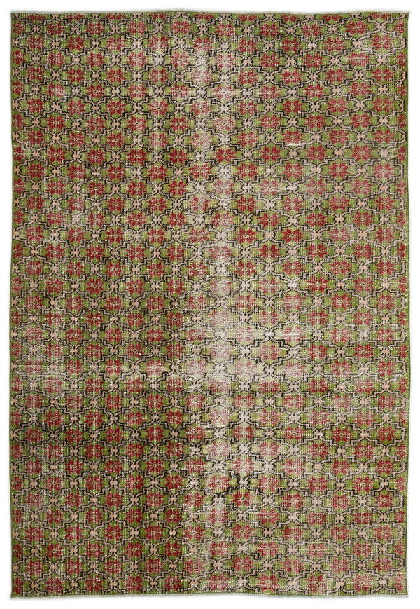 Yeşil Eskitme Geometrik Yün Halı 171x251
