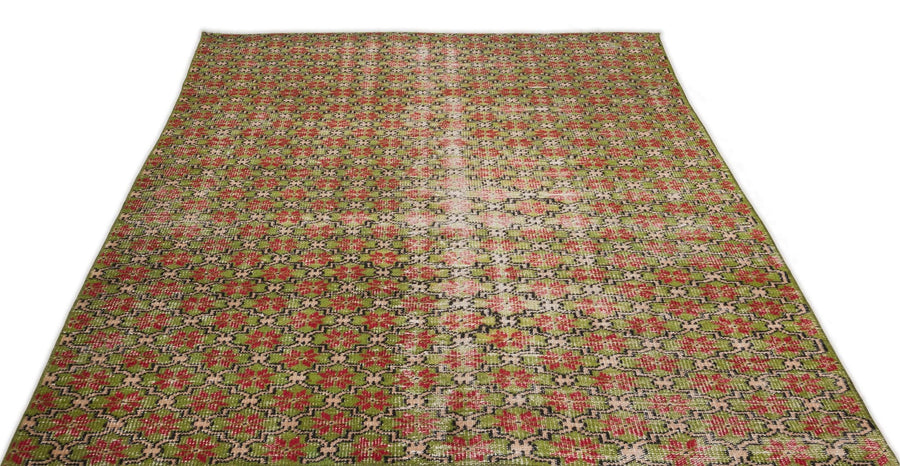 Yeşil Eskitme Geometrik Yün Halı 171x251