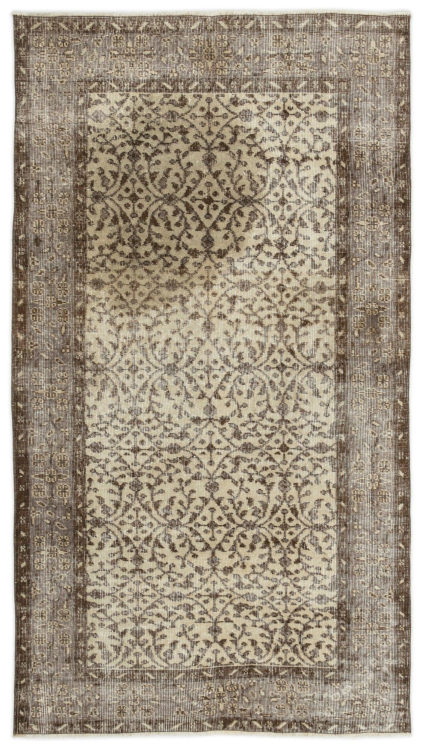 Bej Anadolu Eskitme Çiçekli Yün Halı 116x208 - Özel Seri