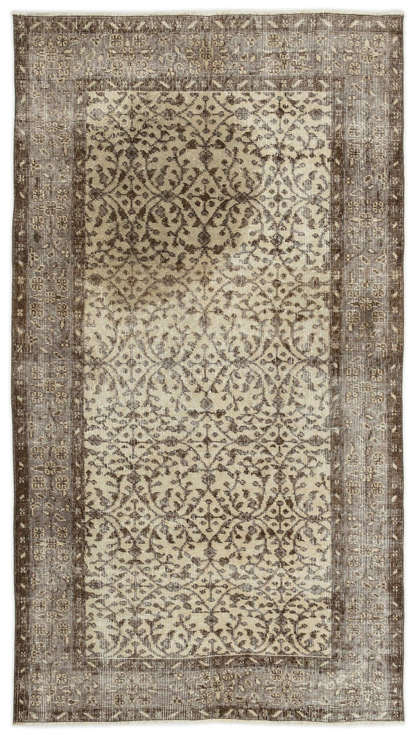 Bej Anadolu Eskitme Çiçekli Yün Halı 116x208 - Özel Seri