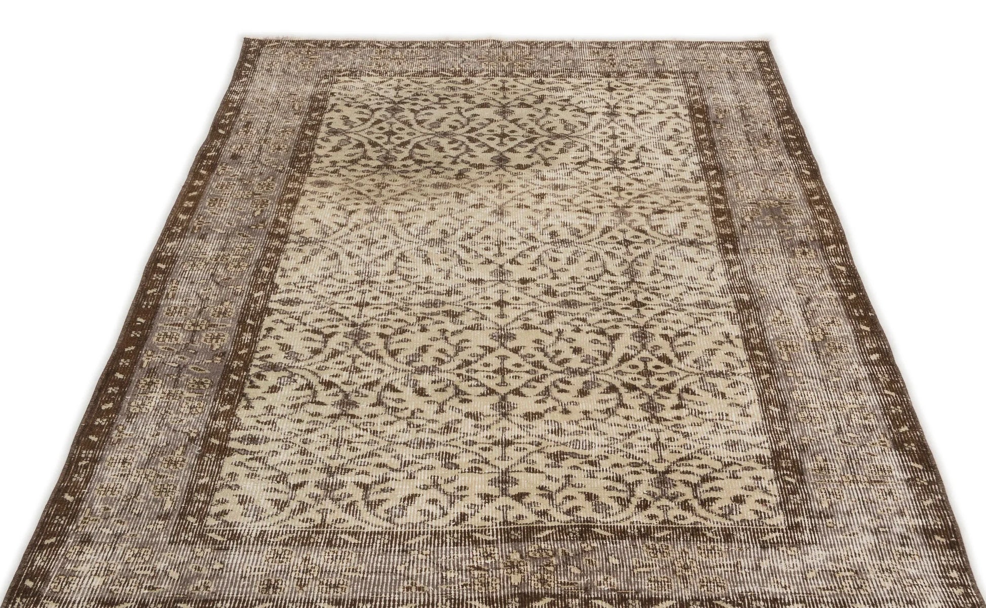 Bej Anadolu Eskitme Çiçekli Yün Halı 116x208 - Özel Seri