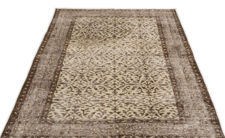 Bej Anadolu Eskitme Çiçekli Yün Halı 116x208 - Özel Seri
