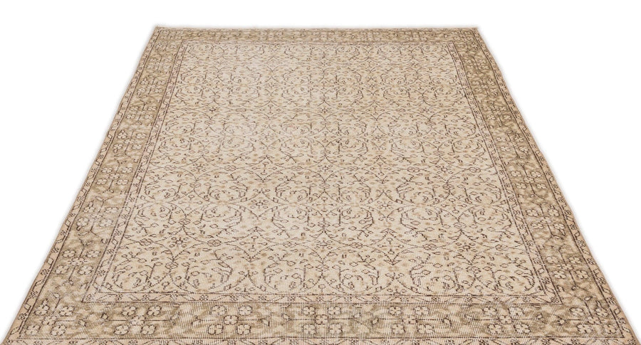 Bej Anadolu Eskitme Çiçekli Yün Halı 157x262 - Özel Seri