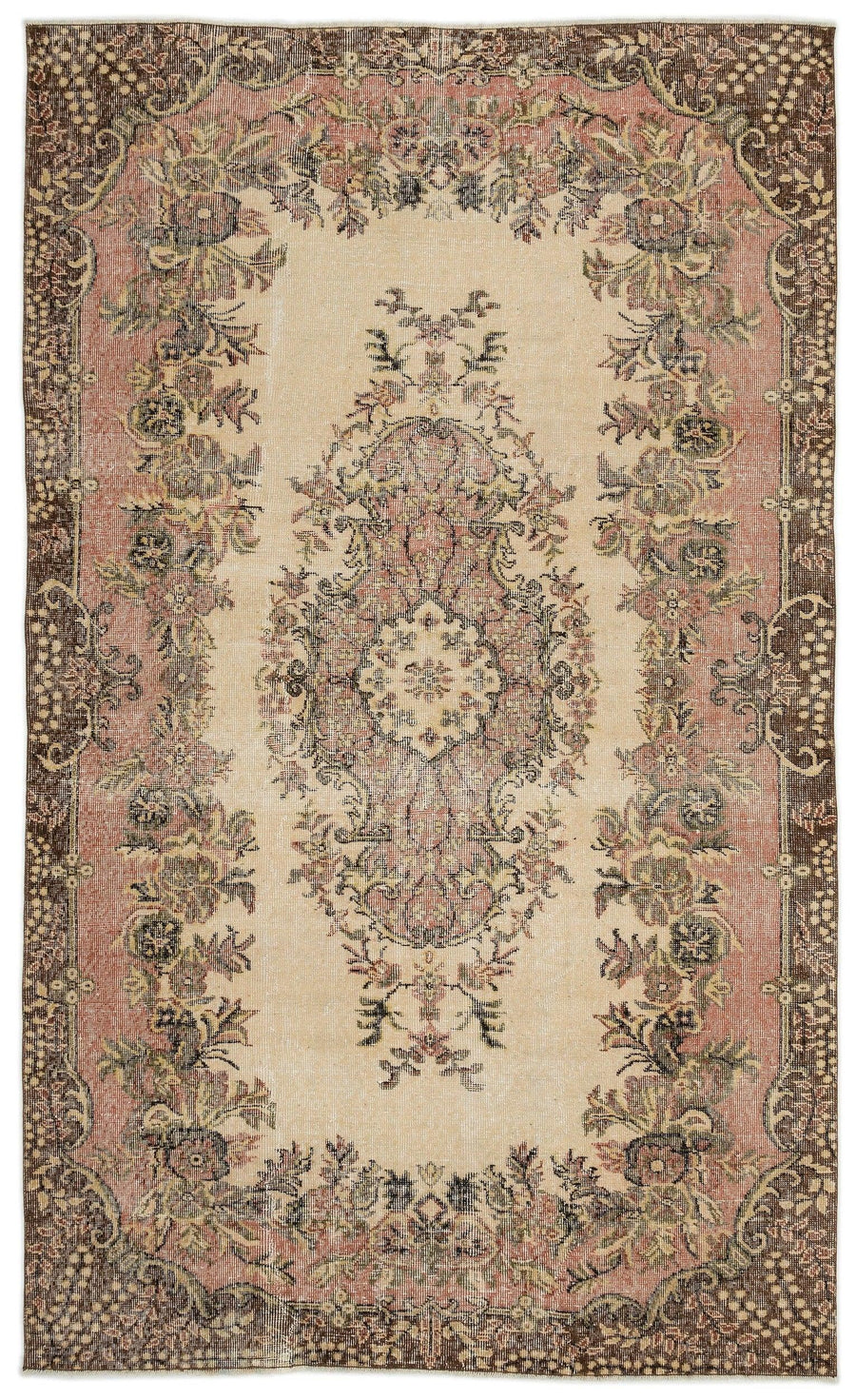 Cream Medallion Hand-Knotted Wool Rug with Silver Tones 175x291 cm (5'9" x 9'7") – in the living room