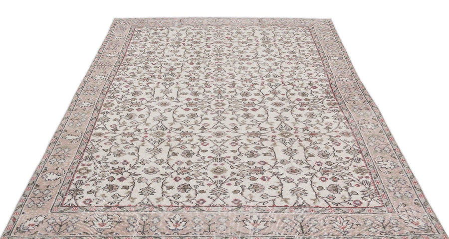 Bej Anadolu Eskitme Çiçekli Yün Halı 178x256 - Özel Seri