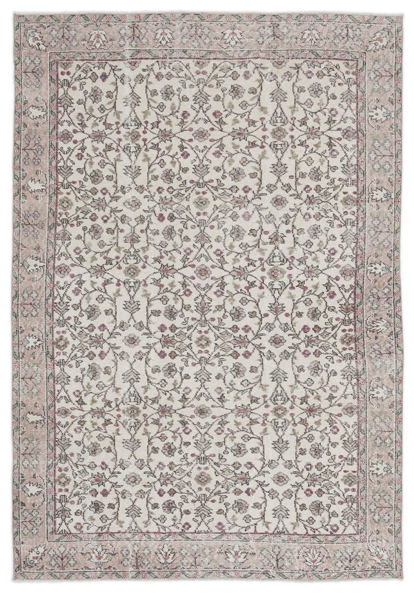 Bej Anadolu Eskitme Çiçekli Yün Halı 178x256 - Özel Seri