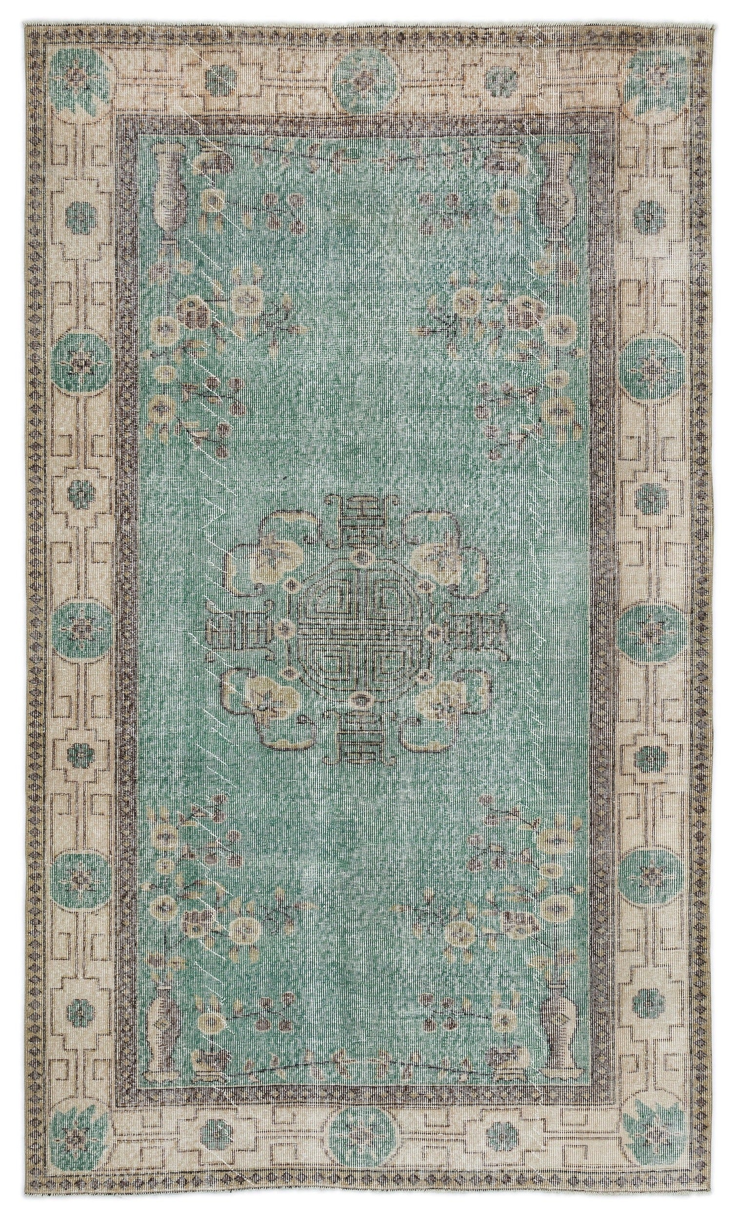 Atina Yeşil Çerçeveli Yün El Dokuma Halısı 154 x 261 Apex Unique