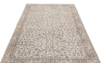Tappeto di lana beige invecchiato con motivo floreale, tessuto a mano, 150x261 cm