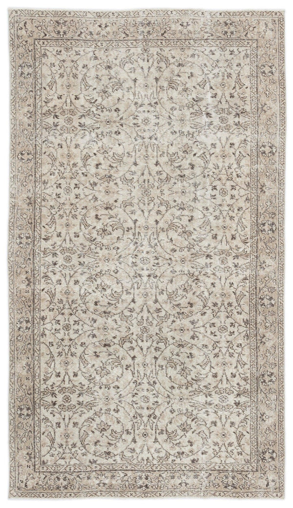 Bej Anadolu Eskitme Çiçekli Yün Halı 150x261 - Özel Seri