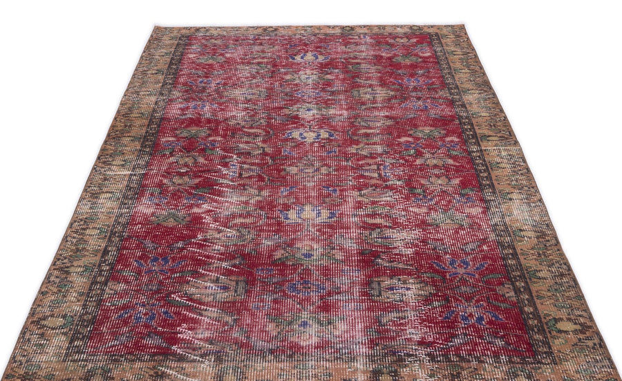 Kırmızı Anadolu Eskitme Geometrik Yün Halı 149x258 - Özel Seri