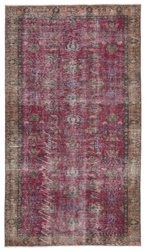 Kırmızı Anadolu Eskitme Geometrik Yün Halı 149x258 - Özel Seri