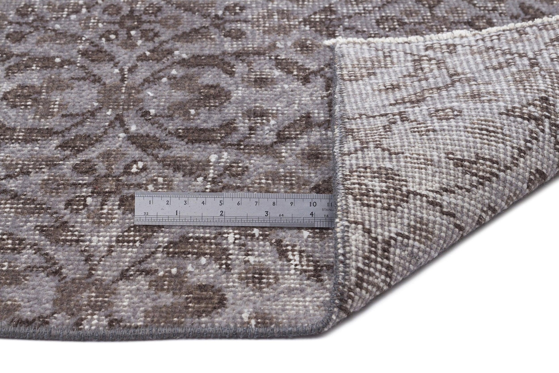 Gri Anadolu Geometrik Çiçekli Yün Halı 147x258 - Özel Seri