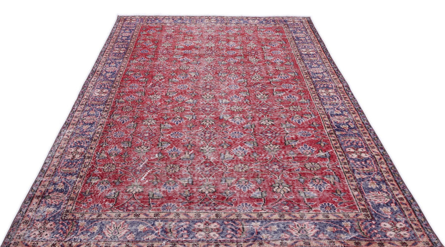 Kırmızı Anadolu Eskitme Geometrik Yün Halı 171x290 - Özel Seri