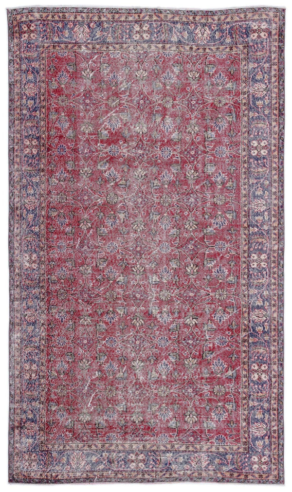 Kırmızı Anadolu Eskitme Geometrik Yün Halı 171x290 - Özel Seri