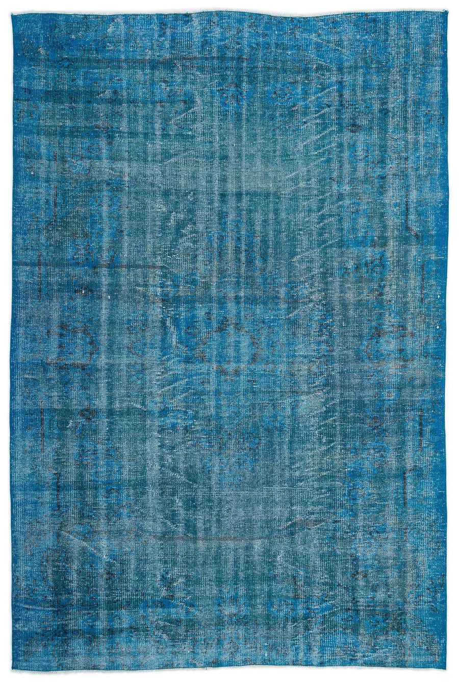 Blue and Grey Abstract Hand-Knotted Rug 176x263 cm (5'9" x 8'8") – in the living room